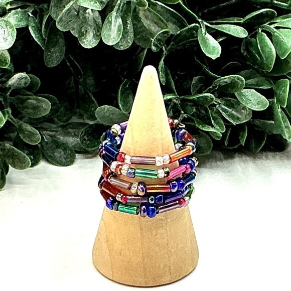 Multi-Colored Seed Beaded Ring - Picture 6 of 7